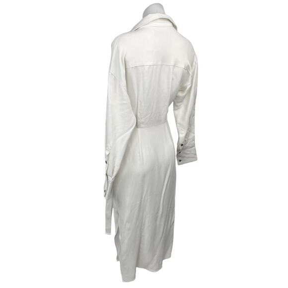 NEW Argent White Collared Wool Crepe Long Sleeve Wrap Shirt Maxi Dress Sz S - Picture 3 of 5